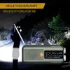 A hand holding a radio with a flashlight beam in the dark. Produktbild-Vorschau