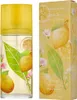 A bottle of Elizabeth Arden Green Tea Citron Freesia Eau de Toilette and its matching box, both decorated with lemons, leaves, and flowers. Produktbild-Vorschau