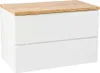 A white two-drawer cabinet with a wooden top, shown from the front. Podgląd zdjęcia produktu