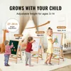 Three children of different ages are using a wooden easel with a whiteboard and a chalkboard. Voir les images du produit