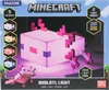 The image shows the packaging for a Minecraft Axolotl Light. The packaging features images of the product in various colors and highlights its features. Anteprima dell’immagine prodotto