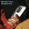A hand holding a clear phone case with a phone inside, with a dark, blurred background. Produktbild-Vorschau