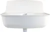 A white plastic sink basin with a raised back splash, shown from the front. Produktbild-Vorschau