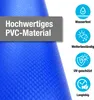 A close-up of a blue textured material with marketing icons and text overlays. Voir les images du produit