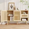 A light wood sideboard with rattan detailing in a neutral room setting. Náhled obrázku produktu