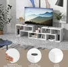 A modern living room with a white TV stand and a large television. Produktbild-Vorschau