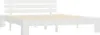 A white wooden bed frame with a slatted headboard and base, shown from a side angle against a white background.