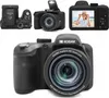 A collage of a black Kodak Pixpro AZ405 digital camera from different angles, including a shot of the screen displaying a person. Náhled obrázku produktu