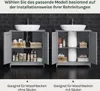 Two bathroom vanity cabinets are shown side-by-side, each with a sink on top. The left cabinet is for a sink without a pedestal, and the right is for a sink with a pedestal. Both are filled with bathroom accessories. Produktbild-Vorschau