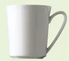 A white mug with a handle against a light green background. Produktbild-Vorschau