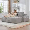 Modulares Cordsofa - 2-Sitzer mit 2 Hockern, Khaki-Hellgrau Produktbild-Vorschau 3