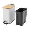 A white pedal bin with a bamboo lid and a separate black inner bin are shown against a white background. Náhled obrázku produktu