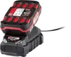 A black and red battery charger with a battery pack inserted, shown against a white background. Produktbild-Vorschau