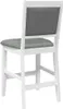 A white bar stool with a gray upholstered seat and backrest, shown from the back. Podgląd zdjęcia produktu