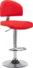 A red bar stool with a silver base and adjustable height.