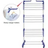 A multi-tiered drying rack with a close-up inset showing a rotary hanger holder. Produktbild-Vorschau