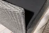 Close-up of a grey rattan garden bench with a black cushion. Produktbild-Vorschau