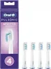A box of Oral-B Pulsonic Sensitive toothbrush heads and four individual toothbrush heads. Podgląd zdjęcia produktu