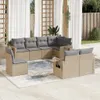 8-tlg. Garten-Sofagarnitur mit Kissen Beige Poly Rattan Produktbild-Vorschau 2