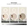 Three images of a vanity mirror with LED lighting, showing different brightness levels, placed on a dresser. Voir les images du produit