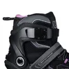 Close-up of the top part of a black and purple inline skate. Voir les images du produit