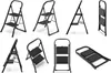Multiple views of a black, two-step folding step stool. Podgląd zdjęcia produktu