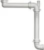A white plastic sink trap assembly, also known as a P-trap or S-trap, is shown against a white background. The assembly includes several curved and straight pipe sections connected by fittings, designed to prevent sewer gases from entering a building. Produktbild-Vorschau