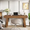 A home office setup with a wooden desk, laptop, chair, and decorative items. Anteprima dell’immagine prodotto