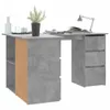 A concrete-effect corner desk with shelves and drawers, shown against a white background. Podgląd zdjęcia produktu