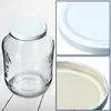 A collage of images showing a glass jar with a white lid, and close-ups of the lid. Produktbild-Vorschau