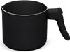 A black milk cooker with a white rim and a black handle, shown from a slightly elevated side angle against a white background. Produktbild-Vorschau