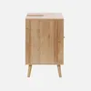 A side view of a wooden vanity cabinet with a cutout on top, resting on four tapered legs. Anteprima dell’immagine prodotto