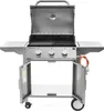 A stainless steel gas grill with the lid open, showing the cooking grates and controls. Náhled obrázku produktu