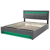 A modern gray bed frame with integrated green LED lighting. Náhled obrázku produktu
