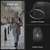 A woman walking on a street, with product shots of an AirPods case. Produktbild-Vorschau