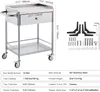 A stainless steel medical cart with a drawer and two shelves, shown with its dimensions and included hardware. The cart is on a white background. Podgląd zdjęcia produktu