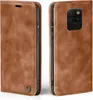A brown leather flip case for a smartphone is shown from two angles. Produktbild-Vorschau