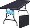 A black folding table and its folded case are shown against a white background. Produktbild-Vorschau