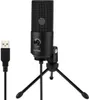 A black USB microphone with a tripod stand and a USB cable is shown against a white background. Podgląd zdjęcia produktu