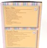 The image shows the side panel of a product box for a churros maker. The box has pastel-colored stripes at the top and features text detailing the product's features in German and French. Podgląd zdjęcia produktu
