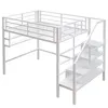 A white metal loft bed with stairs and shelves. Náhled obrázku produktu