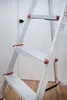 Close-up view of an aluminum ladder with red accents, set against a white door and wooden floor. Náhled obrázku produktu