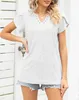 ASKSA Damen T-Shirt Blütenblatt Ärmel Aushöhlen Bluse Produktbild-Vorschau 5