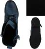 A top-down view of a blue lace-up boot and a close-up of the sole of a blue boot. Produktbild-Vorschau