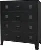 A black metal dresser with four drawers is shown against a white background. Náhled obrázku produktu