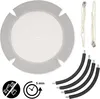 A bird's-eye view of a round nest swing with accessories and assembly icons. Produktbild-Vorschau