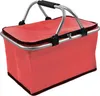 A red insulated shopping basket with a silver frame and black handles, shown against a white background. Produktbild-Vorschau