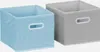Two storage boxes, one blue and one gray, are shown side-by-side against a white background. Produktbild-Vorschau