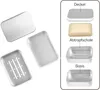 A collage of a disassembled soap dish set and a diagram showing the components of the soap dish with labels. Produktbild-Vorschau