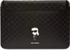 A black Karl Lagerfeld laptop sleeve with a repeating monogram pattern and a small cartoon figure of Karl Lagerfeld. Produktbild-Vorschau